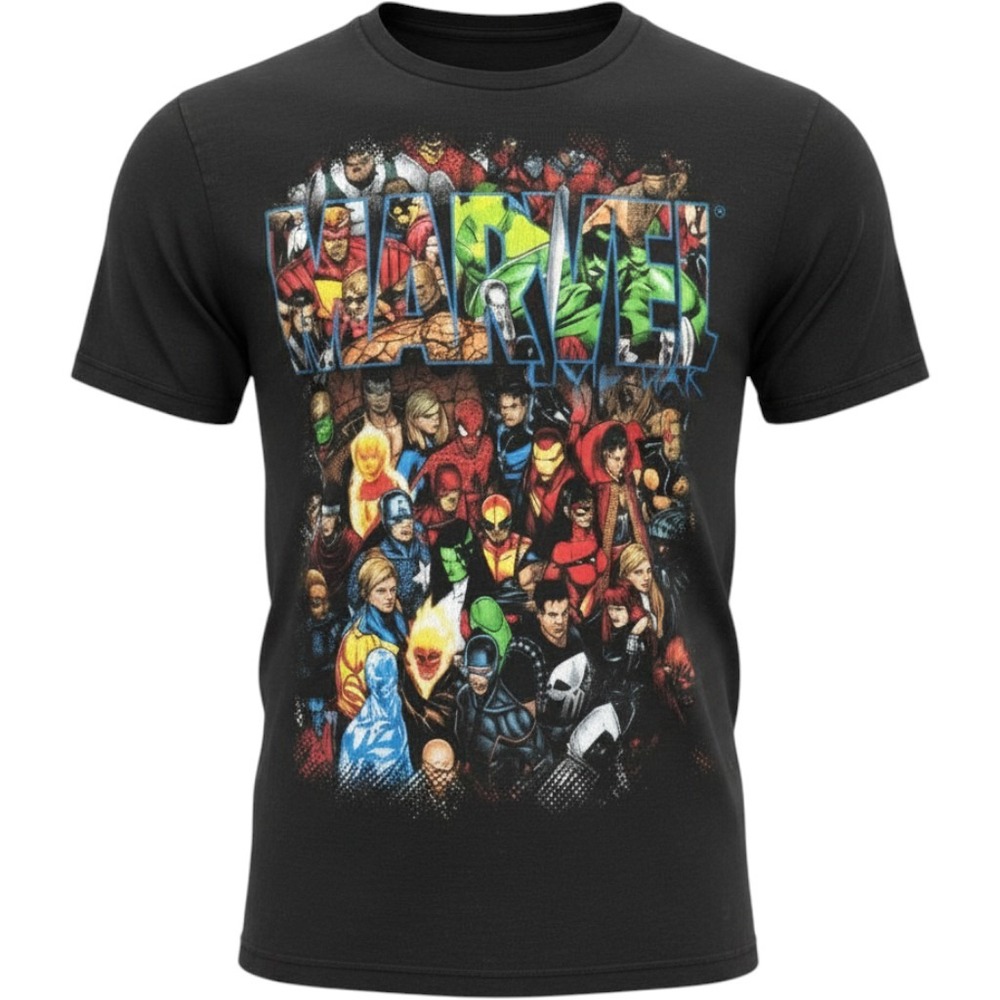 Marvel Kids Medium Black Graphic Tee Avengers Superhero Collage 2014 Mad Engine